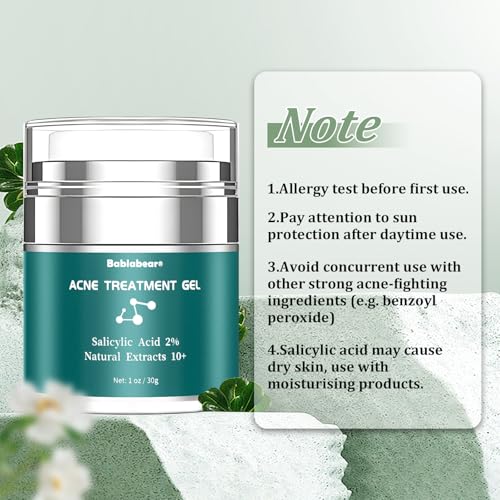 Bablabear 2% Salicylic Acid Acne Treatment Cream for Face Back/Butt/Body,Spot Treatment for Pimples,Face Blemishes,Blackheads,Oil Control,Ingredients are Natural,Suitable for Teenagers/Women/Men(30g)