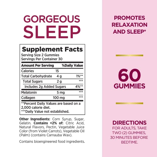 Nature's Bounty Optimal Solutions Gorgeous Sleep Melatonin 5mg Gummies with Collagen, Assorted Fruit Flavors, 60 Count