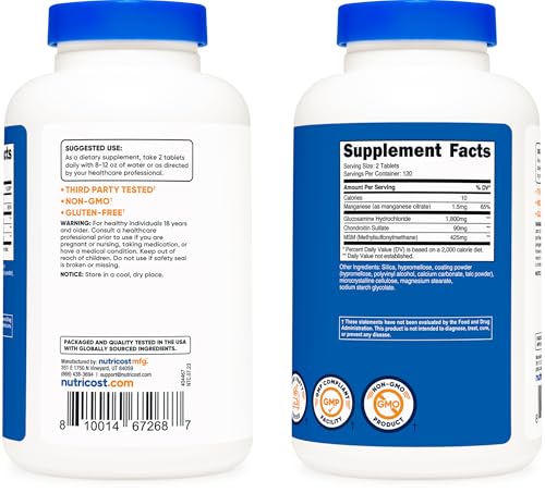 Nutricost Glucosamine 1800mg with Chondroitin & MSM, 240 Tablets, 120 Servings - Joint Support Formula - Non-GMO, Gluten Free