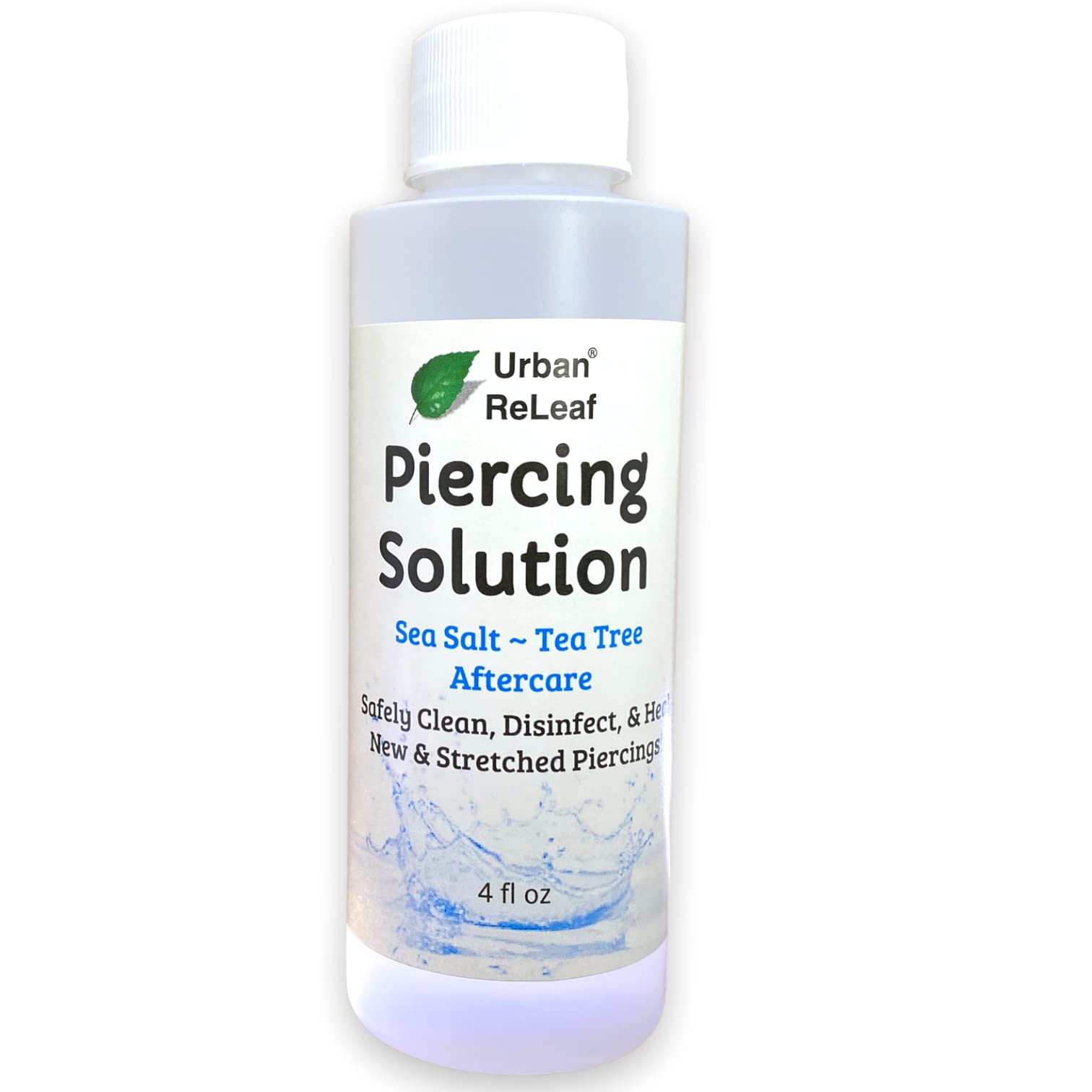 Piercing Solution ! Healing Sea Salts & Tea Tree Aftercare 4 Oz, Ready To Use. Safely Clean, Disinfect & Heal New & Stretched Piercings. Gentle Effective Natural & Soothing. Works Fast