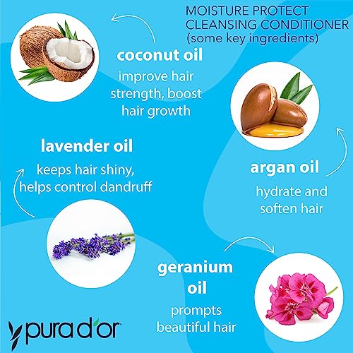 PURA D’OR Moisture Protect Cleansing Conditioner (16oz) Detangles & Restores Hair with Argan Oil, Lavender, No Sulfate, All Hair Types, Men & Women (Packaging may vary)