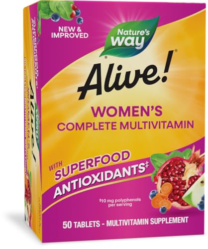 Nature's Way Alive! Women’s Complete Multivitamin, Supports Energy Metabolism and Hair, Skin & Nails, Superfood Antioxidants, B-Vitamins, 50 Tablets (Packaging May Vary)