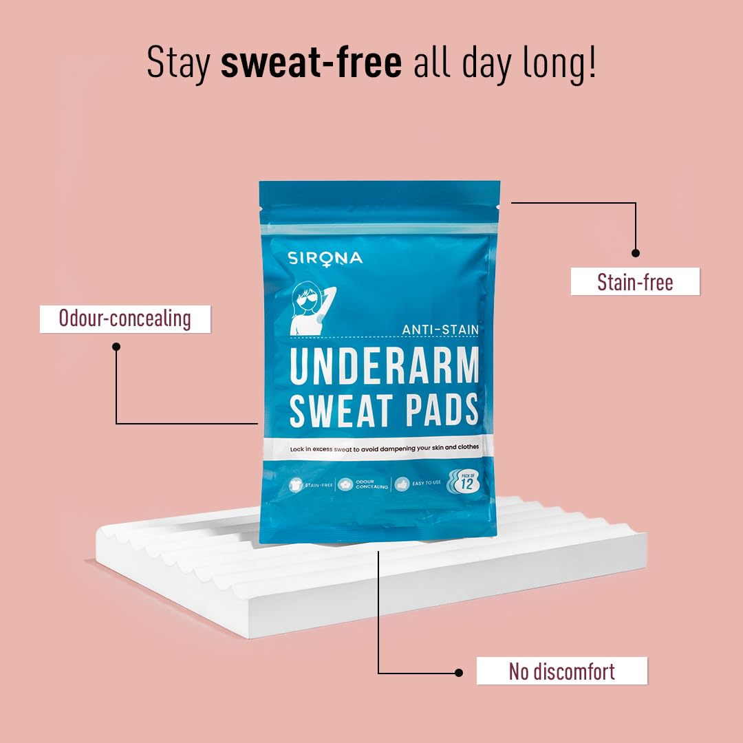 Sirona Disposable Underarm Sweat Pads for Men and Women, 12 Pads (Pack of 1) | Peel-off | Prevents Stains, Absorbs Sweat & Unpleasant Odour