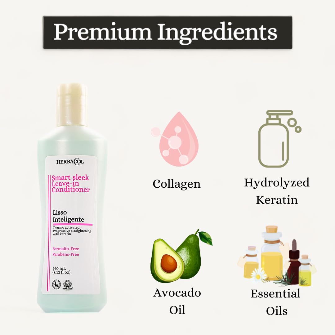 Herbacol Lisso Inteligente | Leave-in Cream | Natural Keratin Treatment | Anti-Frizz | 8.1 Fl Oz.