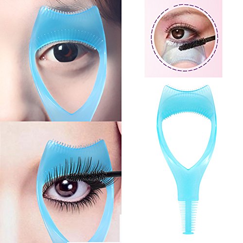 Blue : 3Pcs Plastic Makeup Upper Lower Eye Lash Mascara Guard Applicator With Comb Eyelashes Curlers Shields Applicators (Blue)
