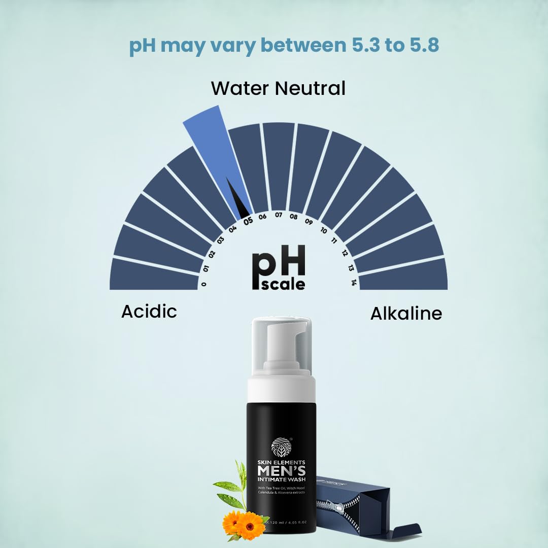 Skin Elements Intimate Wash for Men with Tea Tree Oil | pH Balanced Foaming Hygiene Wash | Prevents Itching, Irritation & Bad Odor | 120 ml |