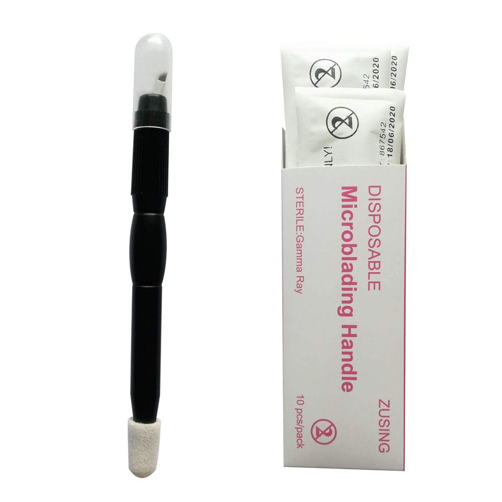 ZUSING Very Sharp Disposable Microblading Pens With 9 Pins and Pigment Brush Microblading Handle Tools 10 pcs/pack (Black)