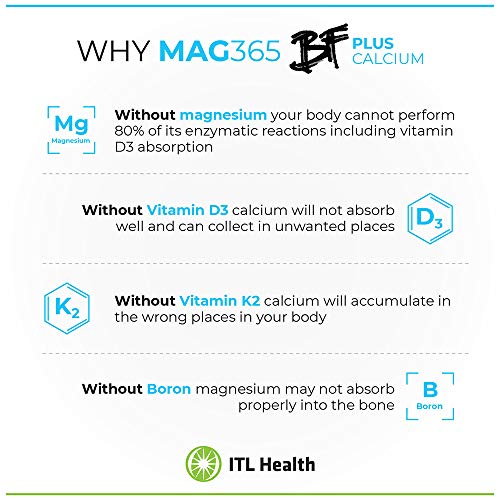 Mag365 ITL Health BF Plus Calcium Zinc Magnesium Powder with D3, K2, C, B6, Boron, Zinc and Potassium | for Optimal Bone Health, and Immune Support (Unflavored, 360g)
