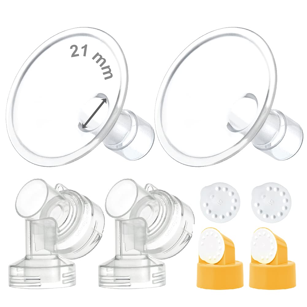 Maymom MyFit Flange Set, Two-Piece Breast Shield (21mm Small) Connector Valve Membrane Compatible with Medela Breast Pumps (Pump in Style Advanced, Lactina, Symphony) Not Original Medela Pump Parts