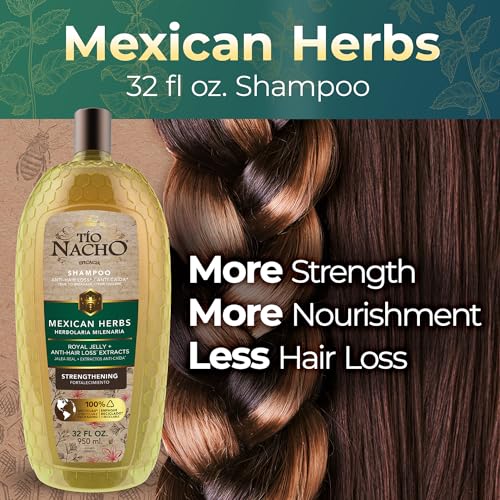 Tio Nacho Mexican Herbs Shampoo, Strengthening, Anti Hair Loss & Anti Breakage with Royal Jelly, Ginseng & Jojoba, Paraben & Cruelty Free, 32 Fl Oz
