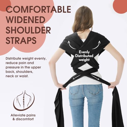 Acrabros Baby Wrap Carrier,Hands Free Baby Carrier Sling,Lightweight,Breathable,Softness,Perfect for Newborn Infants and Babies Shower Gift,Black