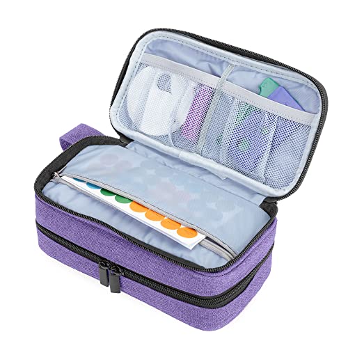 Luxja Essential Oil Carrying Case - Holds 12 Bottles (5ml-15ml, Including Roller Bottles), Portable Double-Layer Organizer for Essential Oil and Accessories, Purple