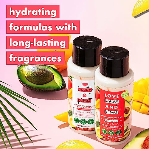 Love Beauty Planet Shampoo and Conditioner, Avocado Oil (Aguacate), Mango & Vitamin E - Sulfate-Free Shampoo & Conditioner, Wavy Hair & Curly Hair Products, Scented 13.5 Oz (2 Piece Set)