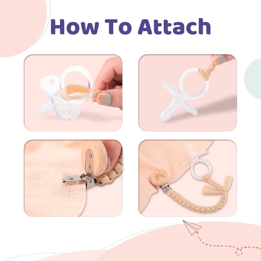 Symbolife Pacifier Clip for Boys Girls Pacifier Holder Leash Boho Rainbow Wooden Clips Handmade Braided Cotton Unisex Baby Shower Birthday Gift Christmas Gift