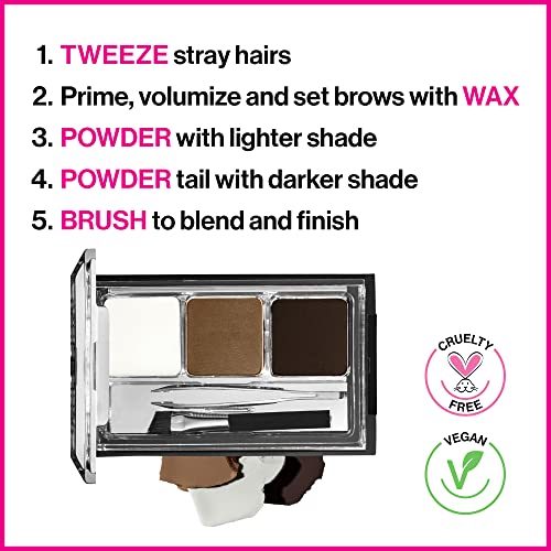 wet n wild Ultimate Eyebrow Makeup Kit, Long-Lasting Matte Brow Powder, Tweezers, Wax & Brush, Built-In Mirror, Purse-Friendly Compact - Dark Brown