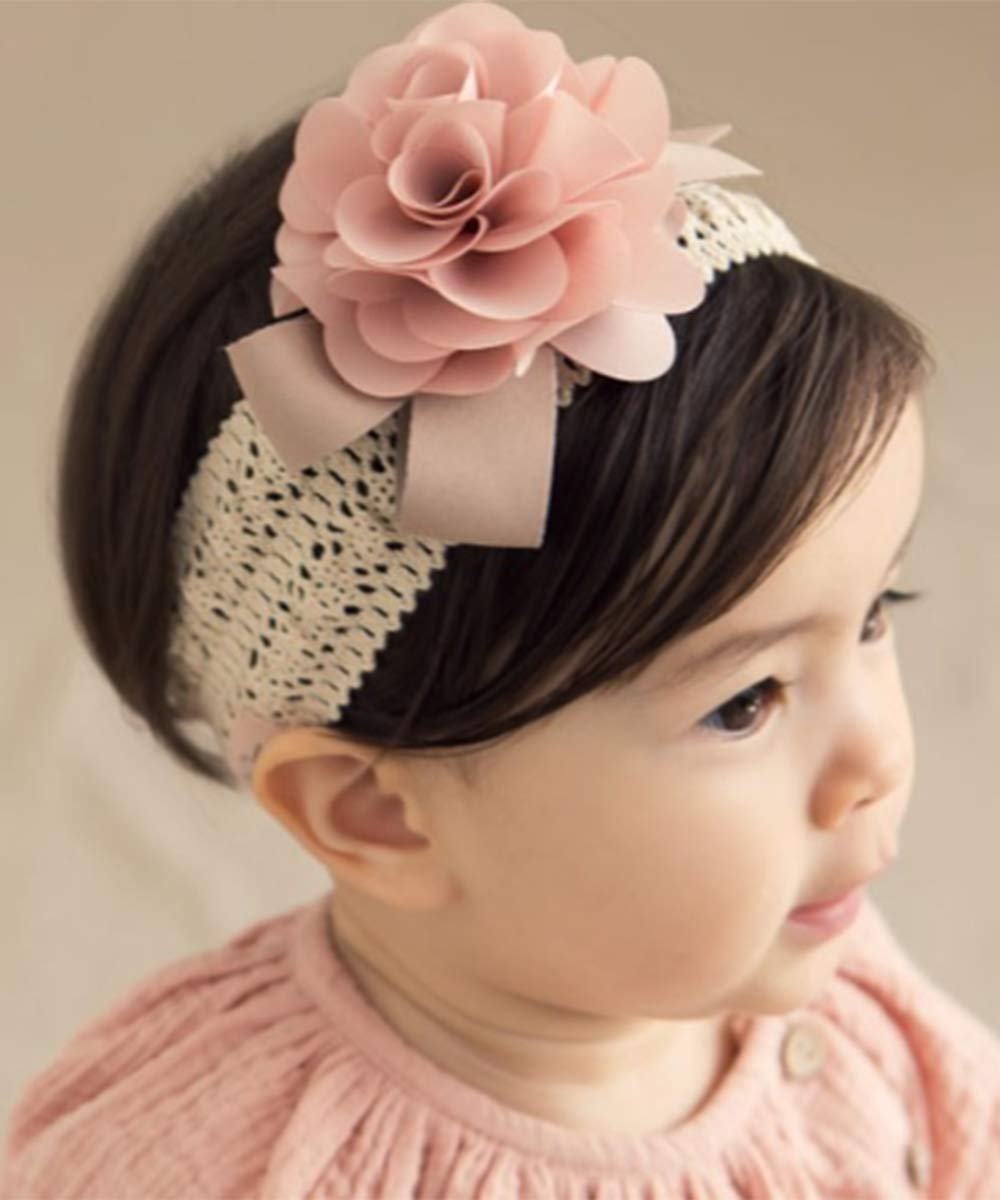 Denifery Baby Girls Cute Headband Elastic Lace Hair Band Pink Flower Headband Hair Accessories
