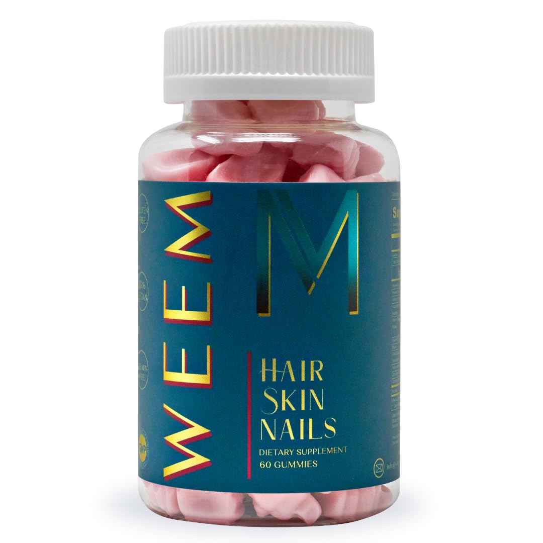 WEEM Hair Skin and Nails Gummies - Supports Healthy Hair - Vegan biotin Vitamins for Women & Men Supports Faster Hair Growth, Stronger Nails, Healthy Skin, Extra Strength (1)