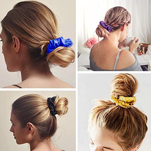Color Scrunchies, 12 Count : Luxxii Fancy Cotton Colorful Scrunchies Ponytail Holder Elastic Hair Bands (Color Scrunchies, 12 Count)