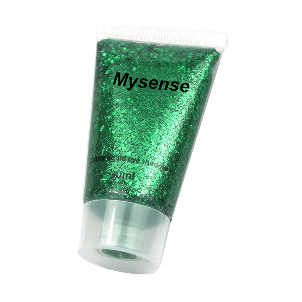 Mysense Green Body Glitter Gel,St Patricks Day Accessories, Mardi Gras Face Glitter Makeup,Chunky Mermaid Glitter Sequins for Face Eye Hair Decorations,Sparkling Glitter Face Paint for Women,30g