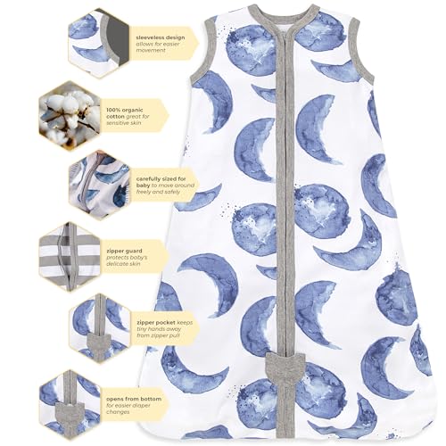 Burt's Bees Baby Baby Beekeeper Wearable Blanket, 100% Organic Cotton, Swaddle Transition Sleeping Bag, Blue, Small