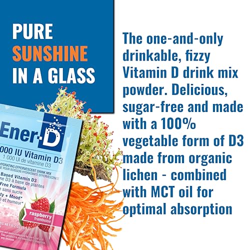 Ener-D Raspberry Multivitamin Drink Powder - Sugar Free Vitamin D3 - Immune & Energy Support - for Men & Women - Zinc, Vitamin B & C, Electrolytes - Vegan, Non-GMO Real Fruit Juice - 24 Servings