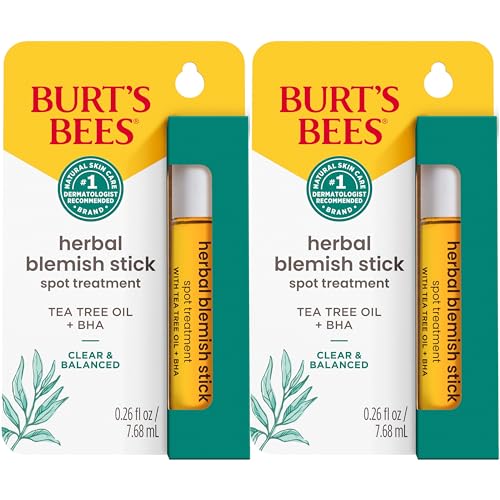 Burt’s Bees Clear and Balanced Herbal Blemish Stick, with Tea Tree Oil, On-the-Go Blemish Care, Unclogs Pores, Use with Skincare Products, 2-Pack, 0.26 fl. oz.