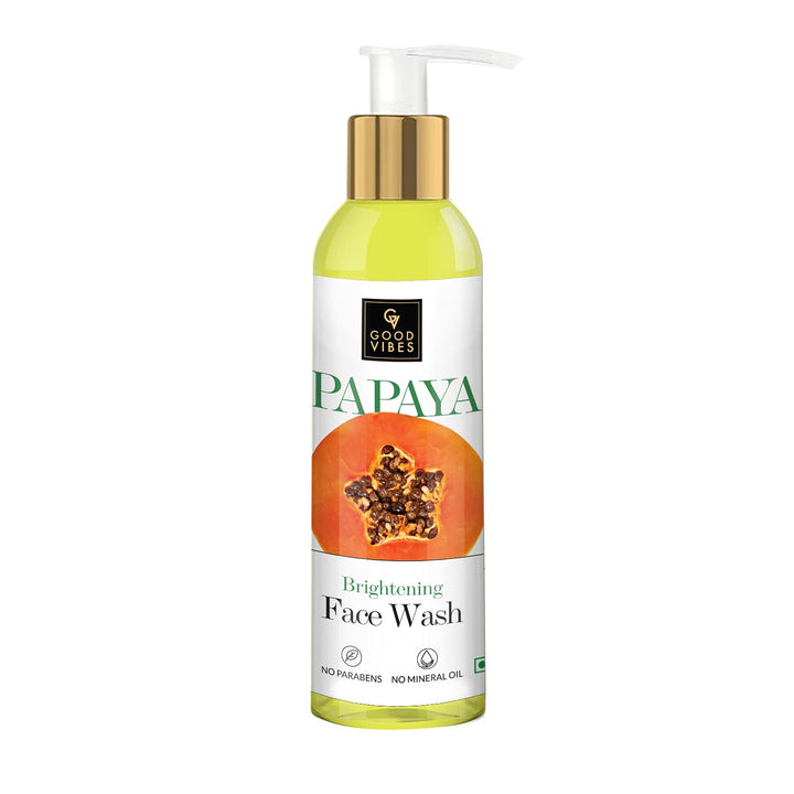 Good Vibes Papaya Brightening Face Wash 200 ml - Radiant Glowing Moisturizing Brightening Anti Ageing Pore Cleansing Formula for All Skin Types, Natural, No Parabens & Mineral Oil, No Animal Testing