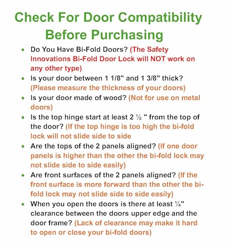 (2- Pack) - Safety Innovations Bi-fold Door Lock - Closet Protection Child and Pet Proof Bi-fold Door Lock - Tool-Free Installation - Unbreakable Clear Polycarbonate - for 1 3/8 Thick Wood Doors