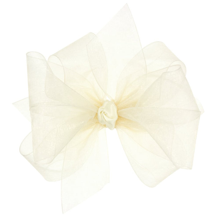 Wee Ones Girls' Organza Double Hair Bow on a WeeStay Clip with Satin Knot Center, Medium, Ecru