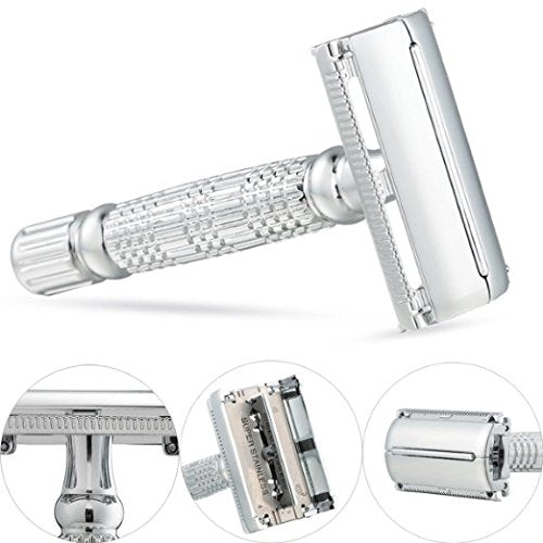 Double Edge Razor by Bigfoot Shaves + 10 Swedish Stainless Steel Safety Razor Blades, Heavy Duty, Best Gift for Men - On Sale Now!