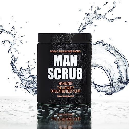 Body Prescriptions Men’s Exfoliating Body Scrub – Ultimate Skin Cleansing Wash in Jar with Twist-Top Lid, For All Skin Types, 21 Ounce (Pack of 1), Mahogany