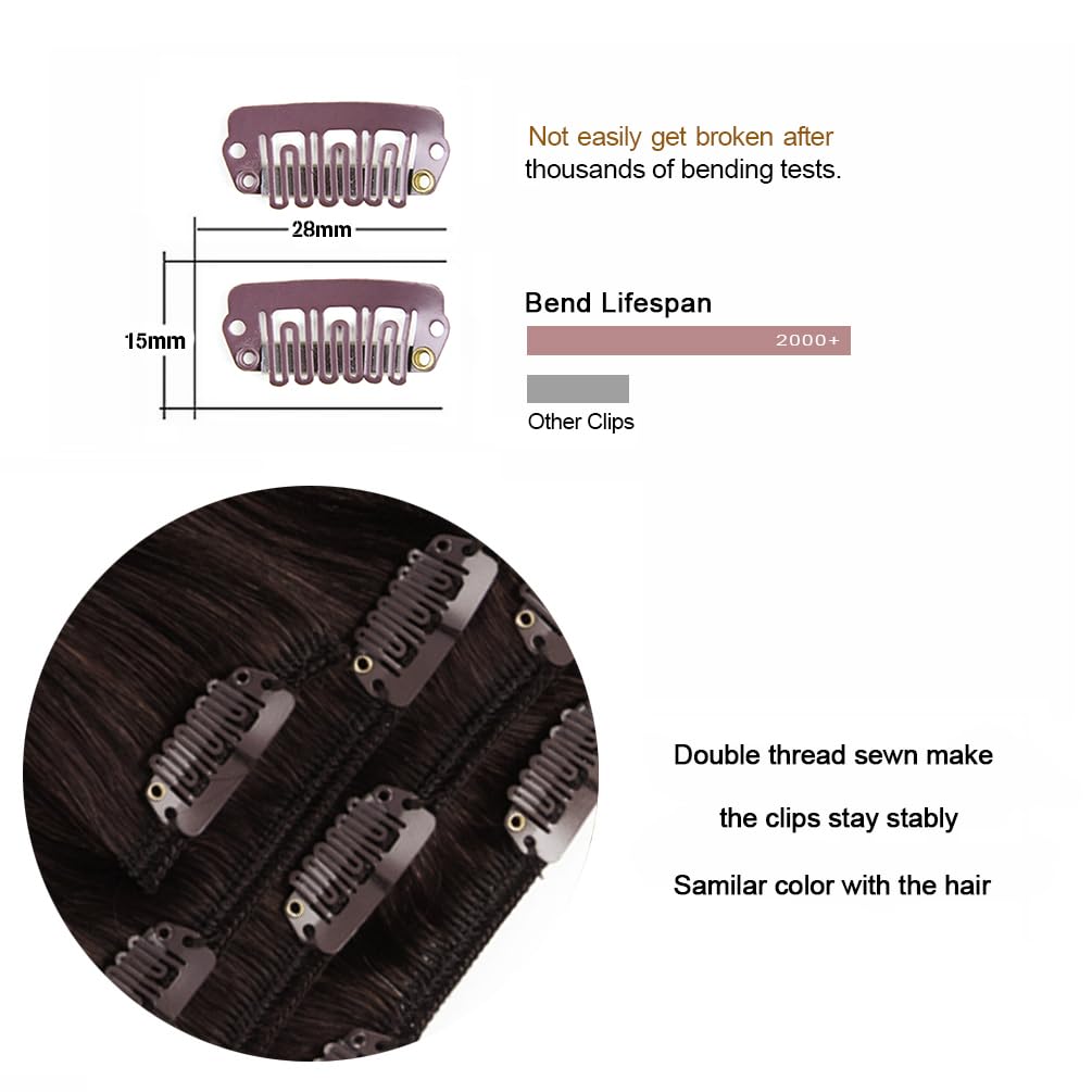 18 inches Clip in Extensions Real Human Hair - 70g 7pcs 16 Clips Straight 100% Remy Human Hair Extensions for Women Dark Brown #2 Color