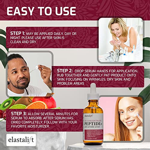 Elastalift Peptide Facial Serum Moisturizer Skin Care Oil For Face, Wrinkles, Fine Lines, & Puffiness. Moisturizing 6X Peptide Concentrate Serum W/Collagen Plumps, Lifts, Evens Skin Tone, 1.75 Fl Oz