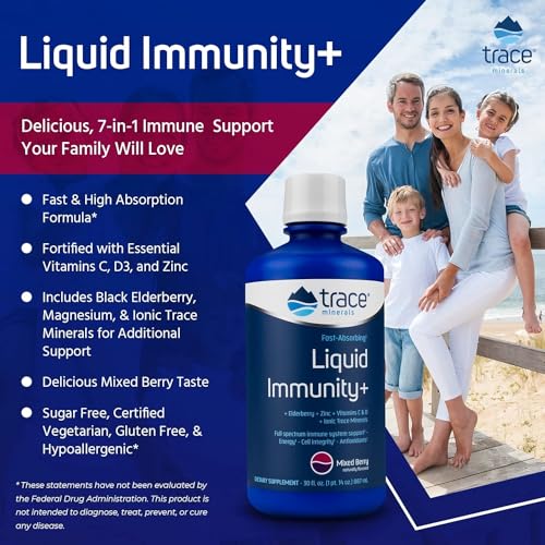 Trace Minerals Immunity Plus - Daily Liquid Supplement for Antioxidant Support - Immunity Support Supplement with Elderberry & Zinc - Ionic Trace Mineral Formula - Mixed Berry, 30 fl oz (30 Servings)
