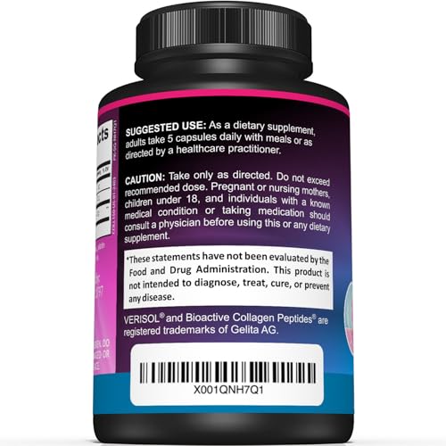 Sunergetic Premium Collagen Peptides Capsules – 2500 mg of VERISOL Collagen Peptides Type 1 & Type 3 – Multi Collagen Supplement to Support Joint Health, Hair, Skin & Nails – 150 Collagen Capsules