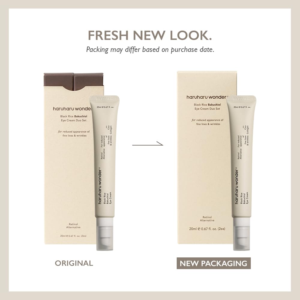 HARUHARU wonder Black Rice Bakuchiol Eye Cream, Smooths Fine Lines & Crow’s Feet, Reduces Puffiness & Dark Circles, Lightweight Day and Night Care (Duo Set)