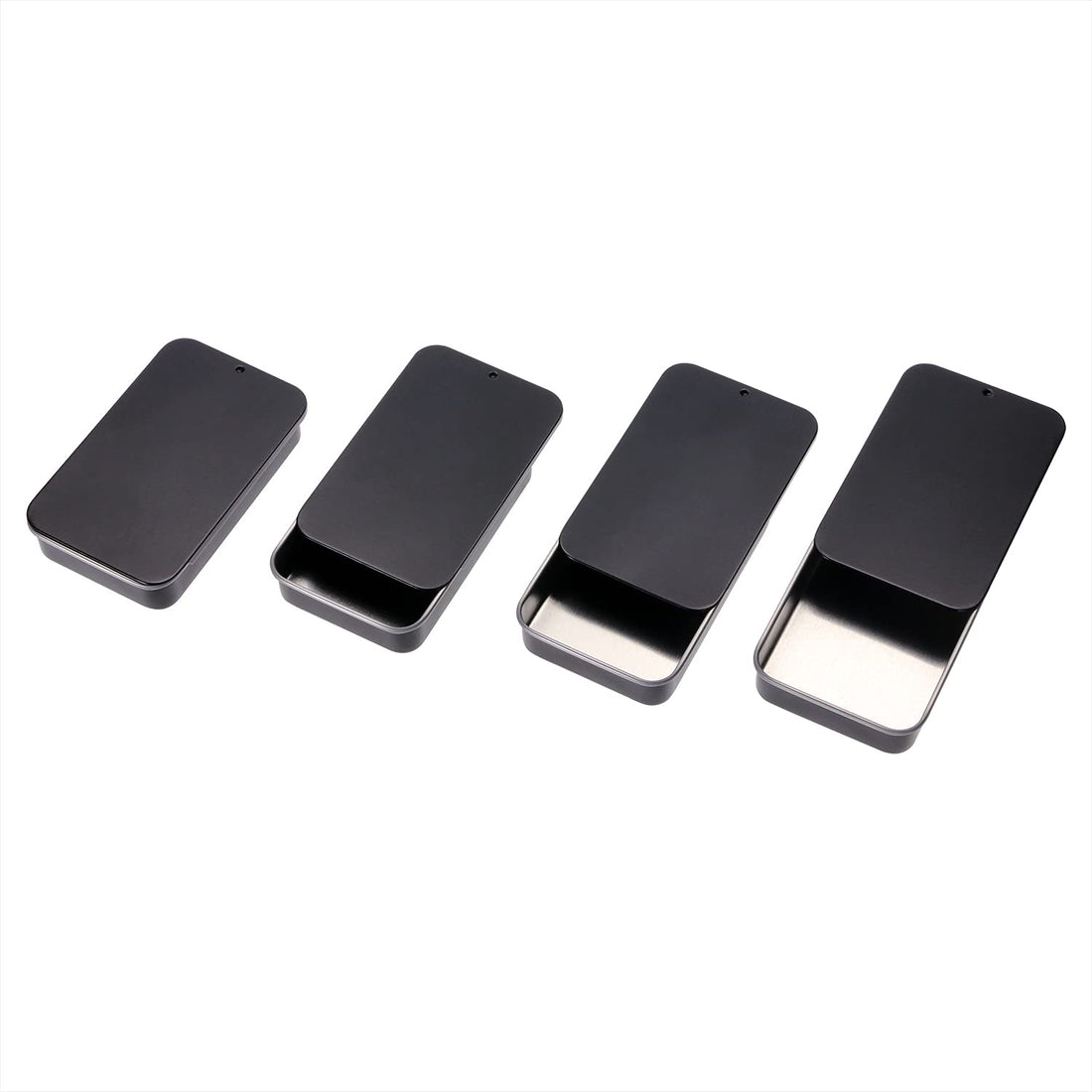 Mini Skater 4Pcs 3.15x1.97x0.59Mini Metal Slide Top Tin Containers, Sliding Cover Push-Pull Tin Box,Portable Slide Cover Storage Box for Wedding Jewelry Lip Balm Container Cosmetic Organizer(Black)
