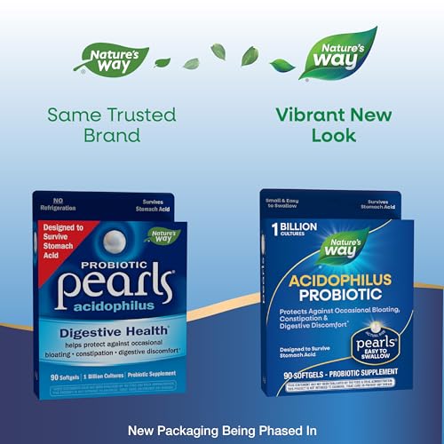 Nature's Way Acidophilus Probiotic Pearls, Supports Digestive Balance and Gut Health*, Protects Against Occasional Constipation and Bloating*, 1 Billion Live Cultures, 90 Softgels (Packaging May Vary)