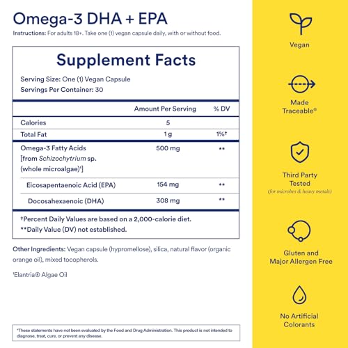 Ritual Omega 3 - Vegan - Science-Backed Dose of DHA & EPA Fatty Acids in 2:1 Ratio, Bioavailable, Brain and Heart Health Support, Minimal Burp-Back, Sustainably Sourced Microalgae, 30 Day Supply