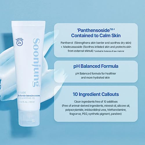 ETUDE SoonJung 2x Barrier Intensive Cream 60ml (23AD) | Hypoallergenic Shea Butter Hydrating Facial Cream for Sensitive Skin, Water-oil Balance Panthenol Heals Damaged Skin | Korean Skin care, Kbeauty