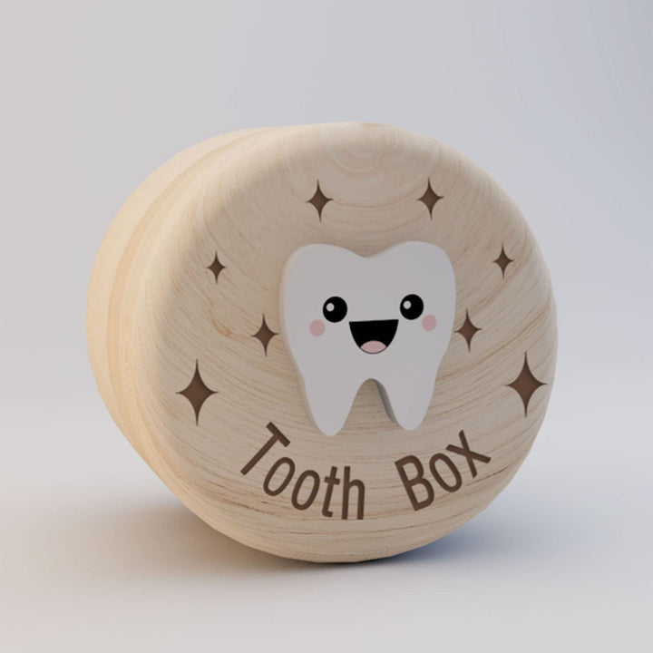 Azbuk Tooth Fairy Wooden Box with Engraved Four-Pointed Star and 3D Tooth, Stores Lost Teeth for Boys and Girls, Tooth Box for Kids