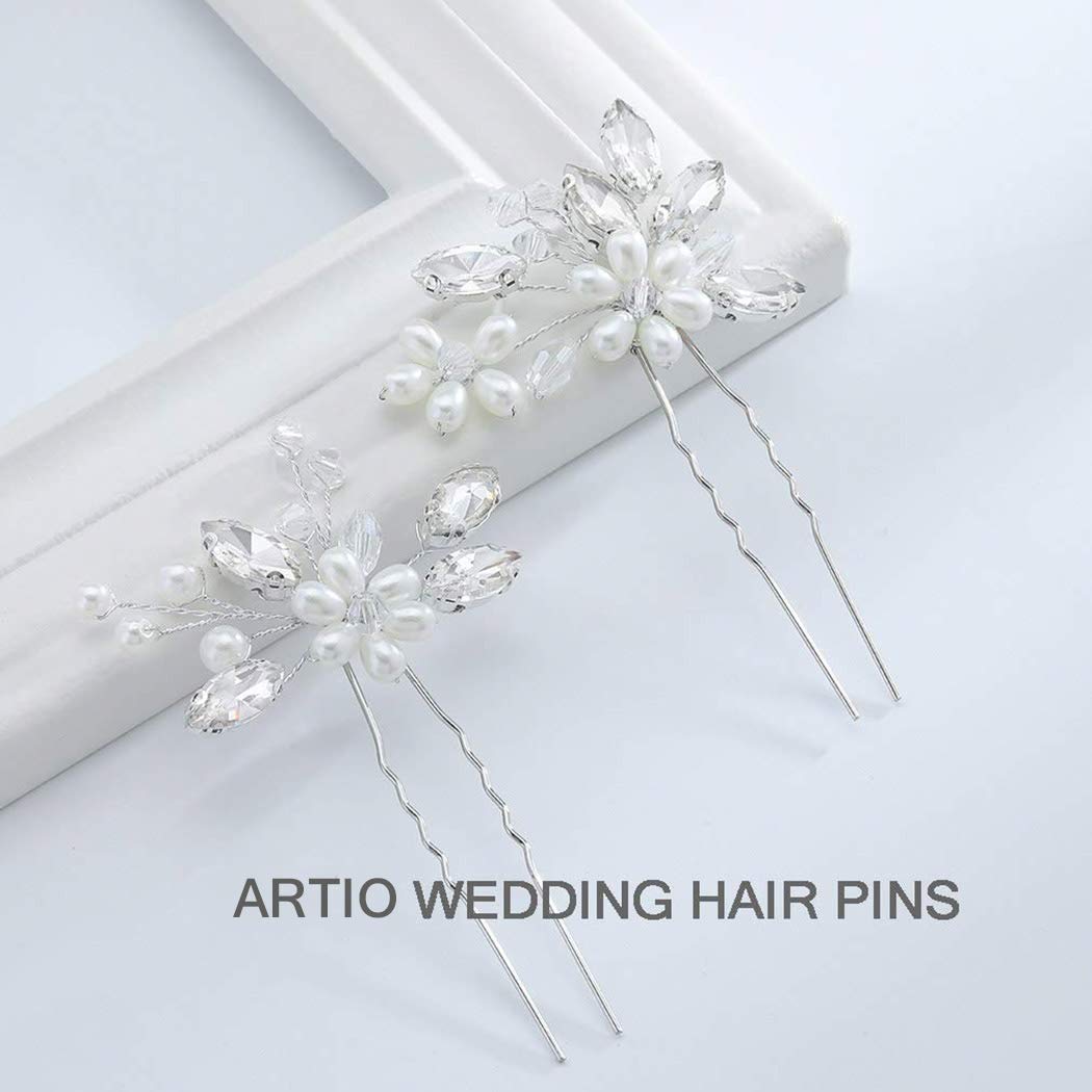 Jakawin Bride Wedding Pearl Hair Pins Bridal Hair Accessories Silver Hair Piece for Women and Girls HP065 (Silver)