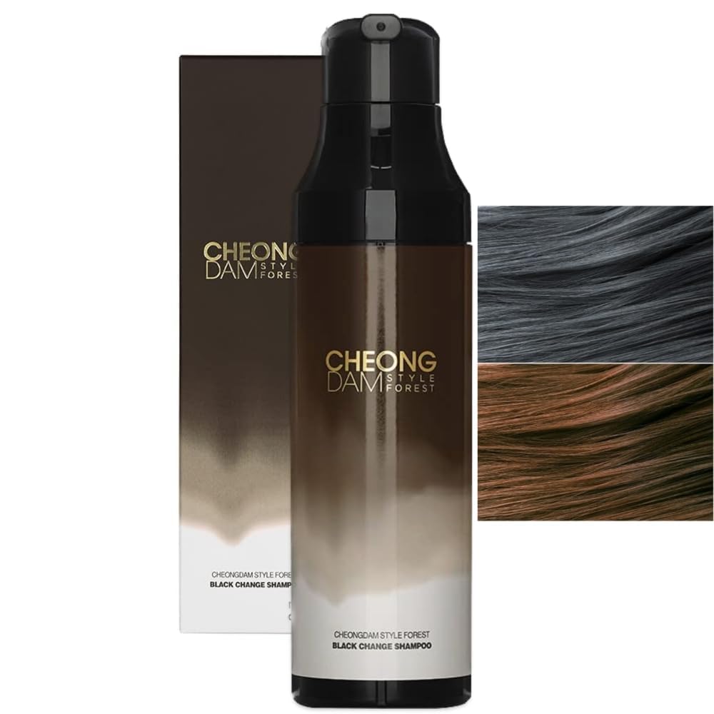 [Korean dye shampoo] CHEONGDAM STYLE FOREST BLACK CHANGE SHAMPOO, Semi Permanent Hair Color Darkening Grey Hair Dye Coverage Volume, Peptide Ceramide Hyaluronic Acid Paraben Free 6.7oz (Brown)