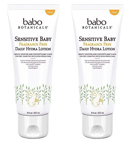 Babo Naturals Sensitive Baby Fragrance Free Daily Hydra Lotion (Pack of 2) With Safflower Seed Oil, Sunflower, Oat, Calendula, Shea Butter, Chamomile, Kudzu, Jojoba and Watercress, 8 fl. oz. each