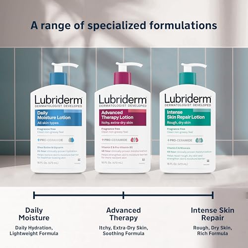Lubriderm Daily Moisture Lotion + Pro-Ceramide with Shea Butter and Glycerin Helps Moisturize Dry Skin, Hydrating Face, Hand and Body Lotion, Lightly Scented, Non-Greasy, 24 FL OZ