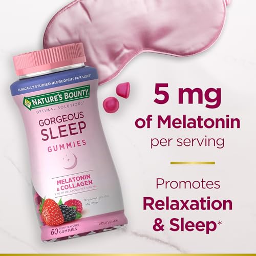 Nature's Bounty Optimal Solutions Gorgeous Sleep Melatonin 5mg Gummies with Collagen, Assorted Fruit Flavors, 60 Count