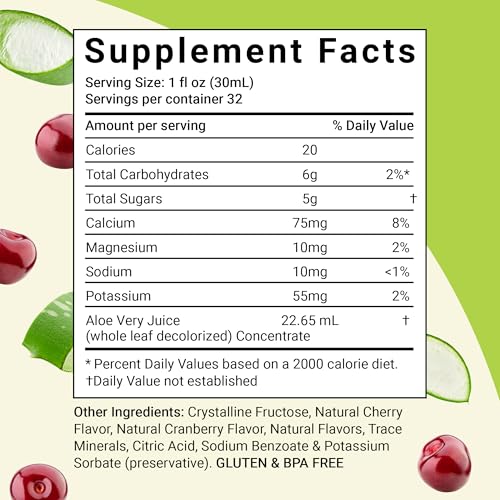 Aloe Life - Whole Leaf Aloe Vera Juice, Certified Organic with Trace Minerals, Gluten-Free (Cherry Berry, 32 oz)