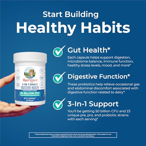 MaryRuth Organics 3 in 1 Probiotics for Digestive Health | Prebiotic & Postbiotic | Gut Health Supplement for Women & Men | Powder Probiotics for Women | Immune Support | 50 Billion CFU | 0.5 oz