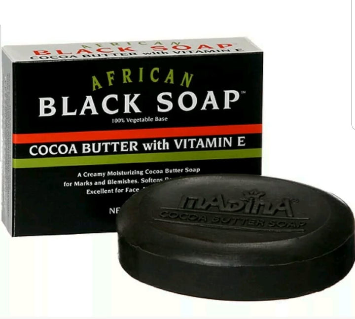 Madina Madina African Black Soap Cocoa Butter with Vitamin E, 3.5 Ounce