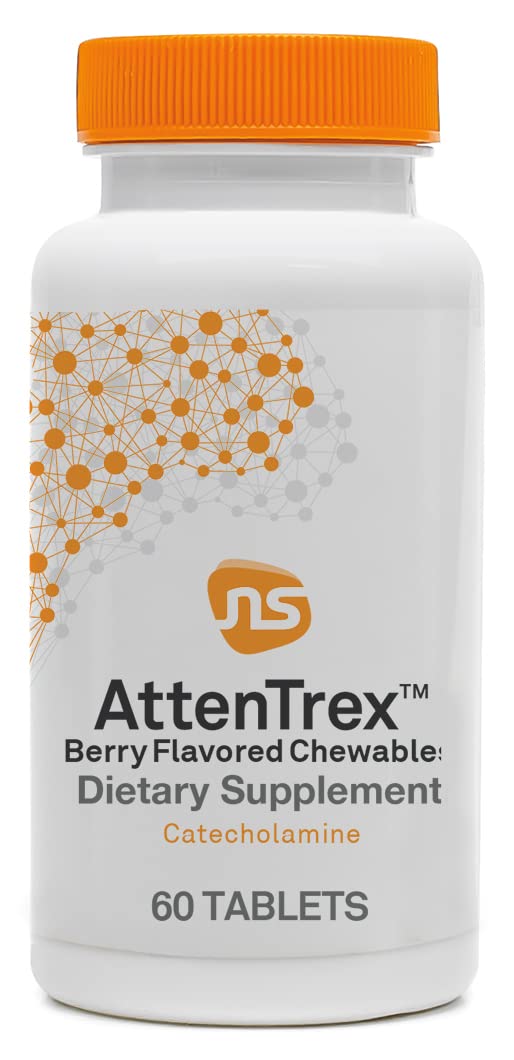 NeuroScience Brain Energy & Focus Supplement for Adults, Teens & Children - AttenTrex - Support Brain Health & Optimal Attention - Tackle Assignments & To-Do Lists - Berry Flavor (60 Chewable Tablets)